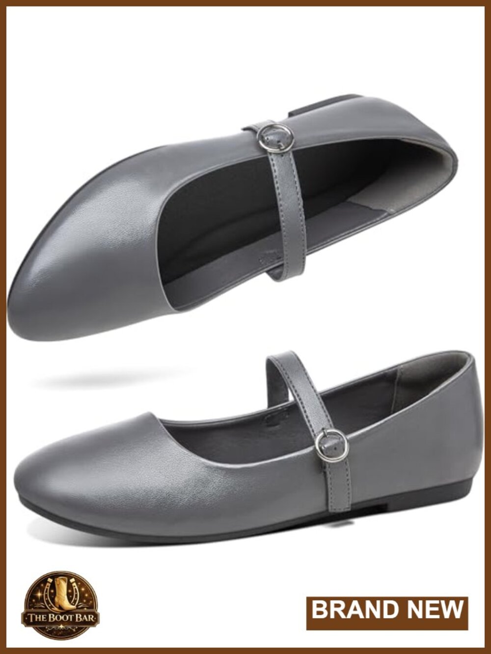 Mary Jane PU-Leather Ballet Flats Round Toe Buckle Strap Women Dress Shoes